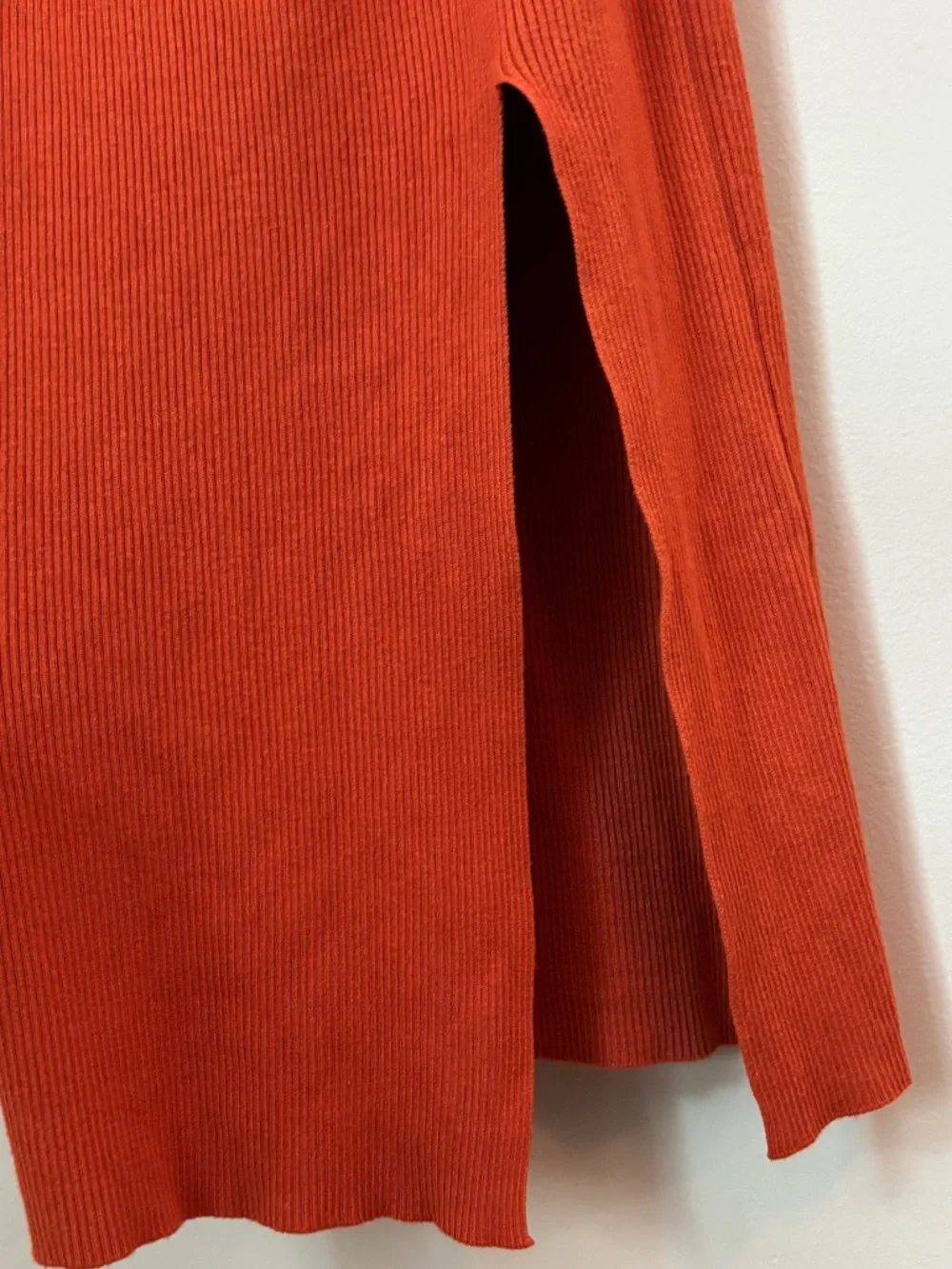 L Stardust Orange Ribbed Bodycon Midi Dress - Lt Color Block, Key Hole on Back - Picture 7 of 7